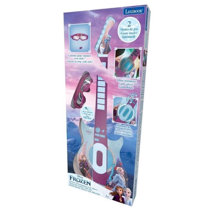 Lexibook - Reine des Neiges - Guitare électronique lumineuse - Lunettes avec microphone - Mélodies - 2 modes de jeu - Prise MP3