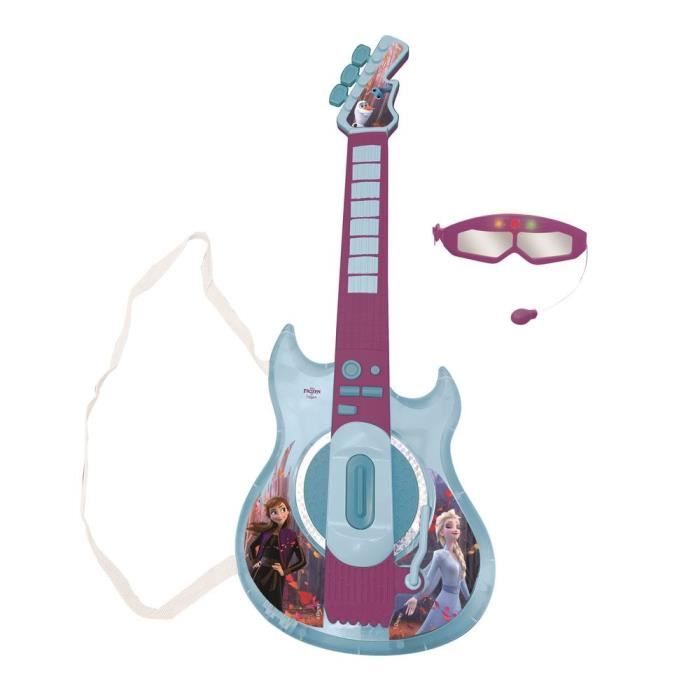 Lexibook - Reine des Neiges - Guitare électronique lumineuse - Lunettes avec microphone - Mélodies - 2 modes de jeu - Prise MP3