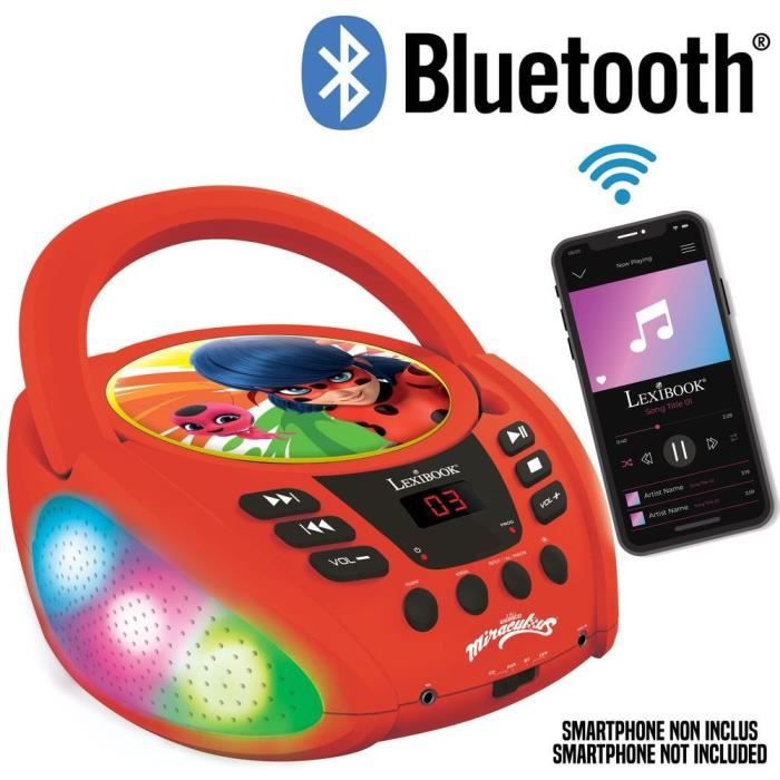 Lecteur CD Bluetooth lumineux Miraculous - LEXIBOOK - MIRACULOUS - CD/CD-R/CD-RW - Bluetooth 5.0 - Enfant