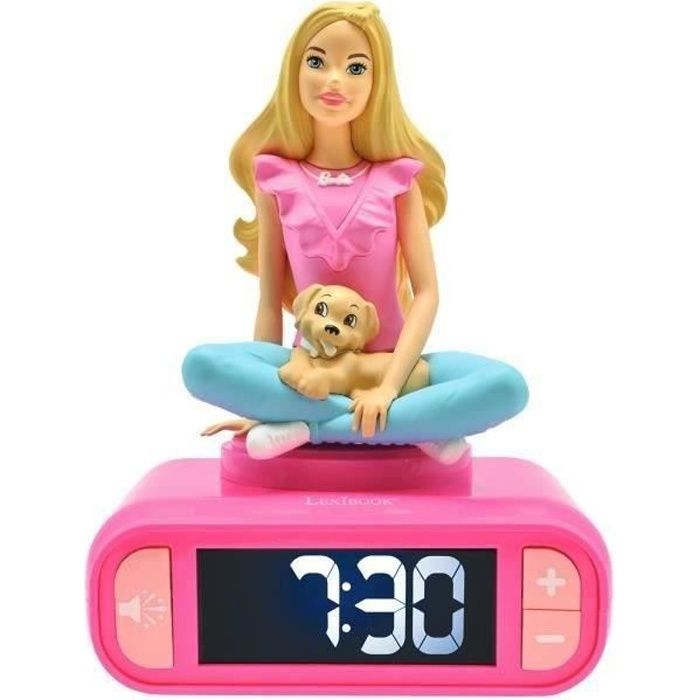 LEXIBOOK - Réveil veilleuse Barbie - Sons et mélodies, écran LCD rétro-éclairé et lumineux - Rose
