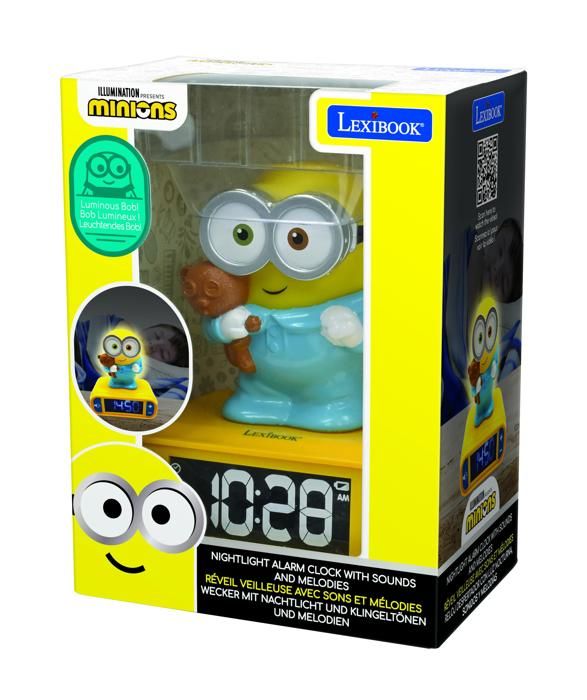 Réveil veilleuse digital LEXIBOOK - Les Minions - 3D lumineux et sonore - Jaune et bleu - Enfant