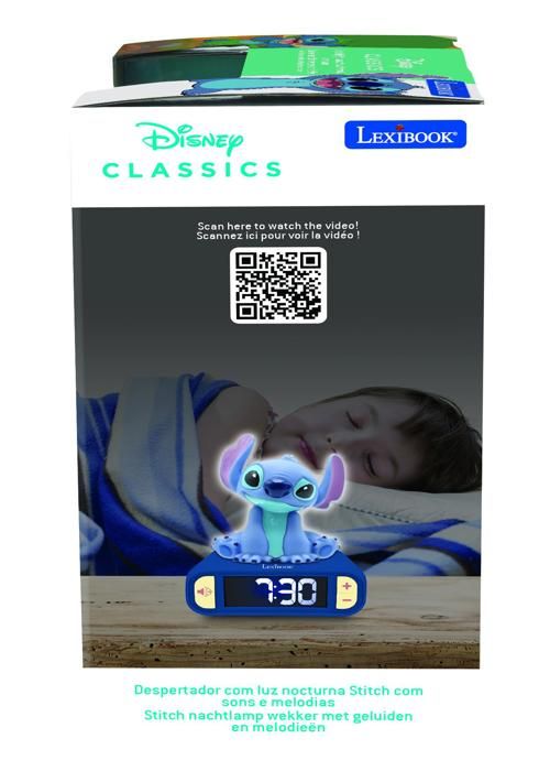 LEXIBOOK - Réveil veilleuse Stitch - Sons et mélodies, écran LCD rétro-éclairé et lumineux - Bleu