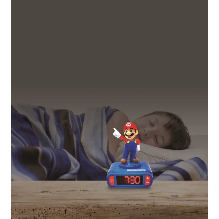 Réveil veilleuse digital LEXIBOOK - Super Mario - 3D lumineux et sonore - Bleu et rouge - Enfant