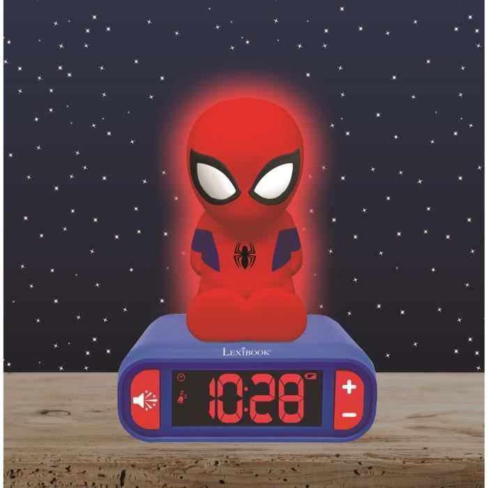RÈveil veilleuse digital LEXIBOOK - Spiderman - 3D lumineux et sonore - Rouge et bleu - Enfant