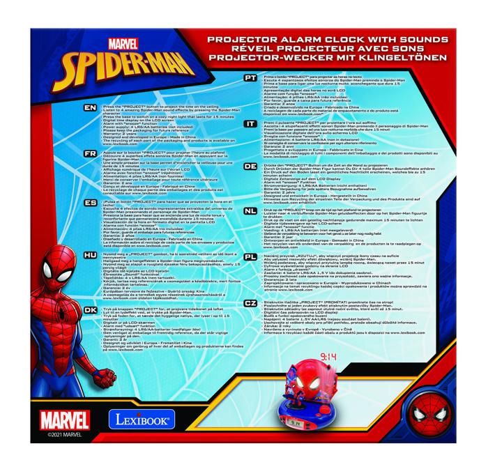 Lexibook - Spiderman - Réveil Projecteur - Veilleuse et Projection de l'heure au Plafond - Effets sonores - Piles