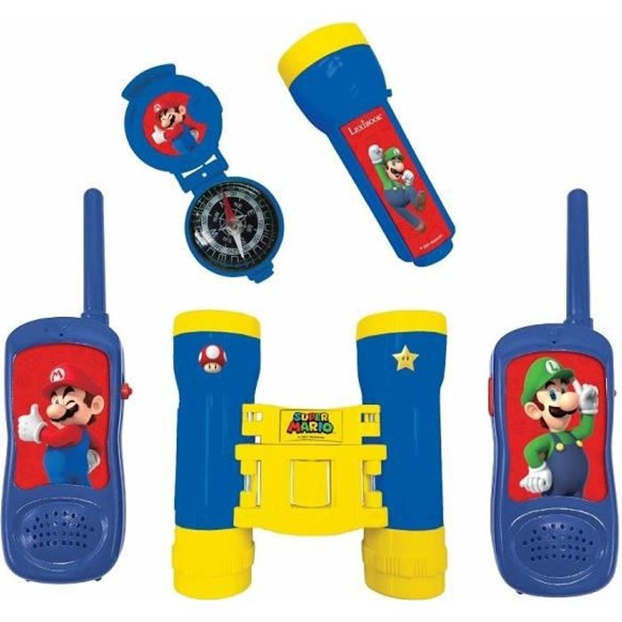 Lexibook - Kit d'aventurier Super Mario - Talkie-Walkies, jumelles, lampe torche et boussole
