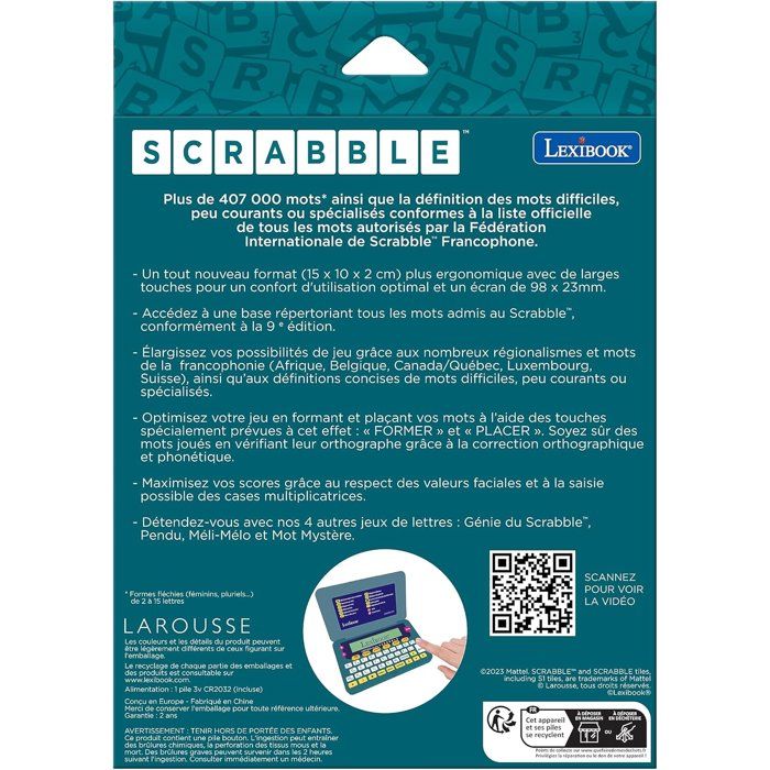 Lexibook - Dictionnaire électronique officiel du Scrabble - Format Ergonomique - Large Touches - A piles - Nouvelle Edition FISF