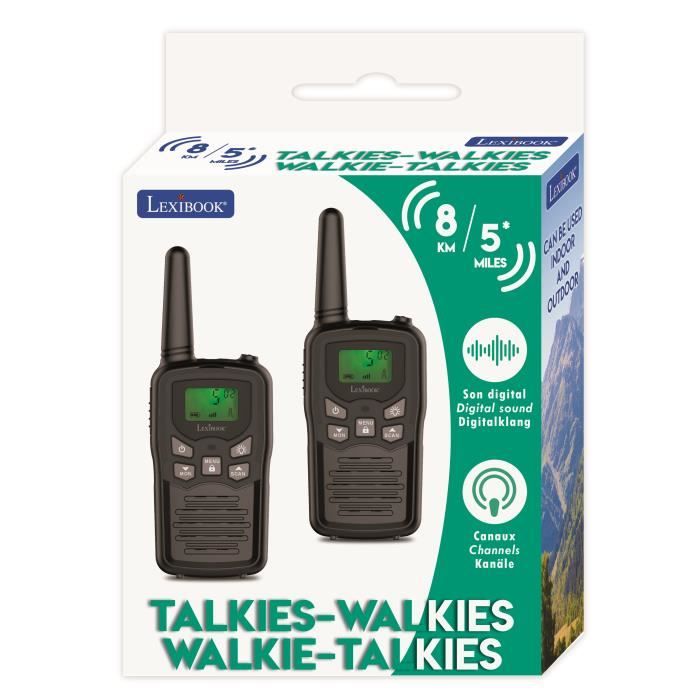 Talkie-Walkies LEXIBOOK noirs - PortÈe 8 km - Fonction Moniteur - Lampe de poche intÈgrÈe