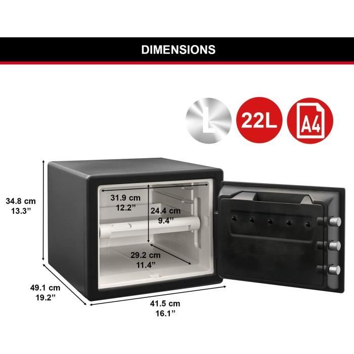 Coffre-fort de sÈcuritÈ ignifugÈ et rÈsistant a l'eau 22L - MASTER LOCK LFW082FTC