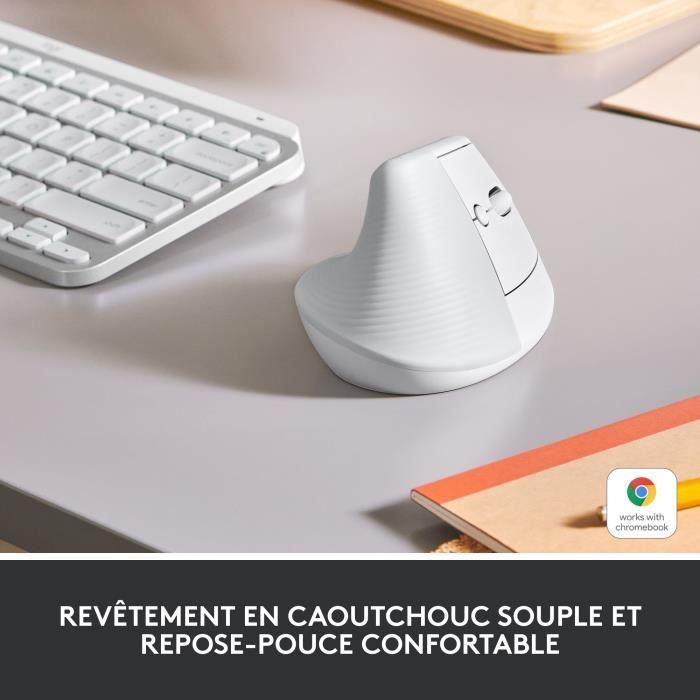 Souris Logitech Lift Ergonomique Verticale, Sans Fil, Silencieuse - Blanc