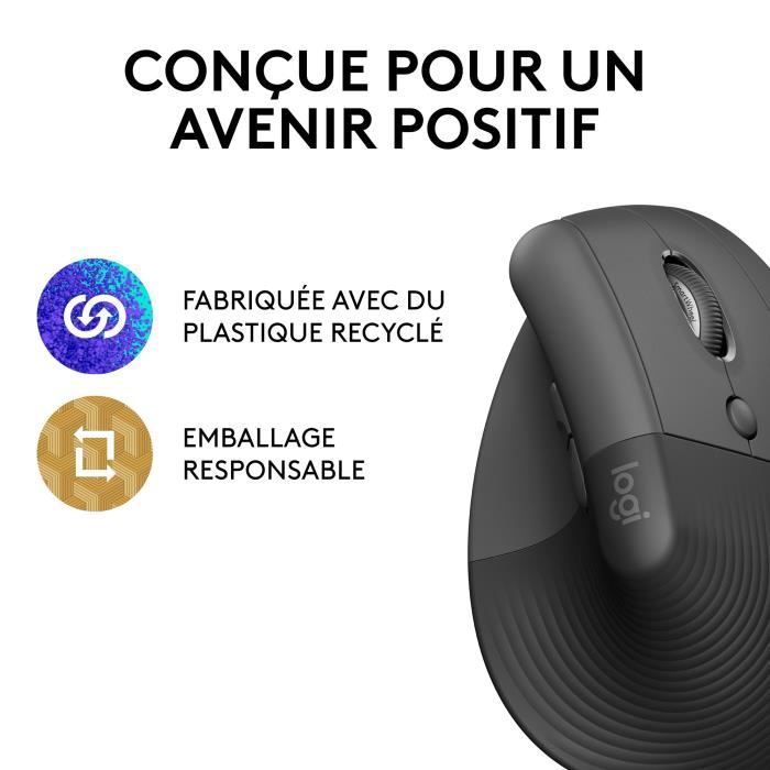 Souris ergonomique - Sans fil - Logitech - Lift - Droitier - Graphite