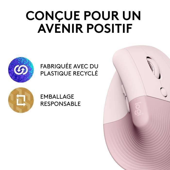 Souris - Sans Fil - Logitech - Lift Ergonomique Verticale - Rose - Droitier
