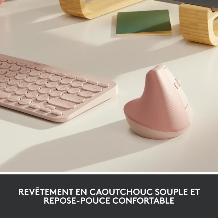 Souris - Sans Fil - Logitech - Lift Ergonomique Verticale - Rose - Droitier