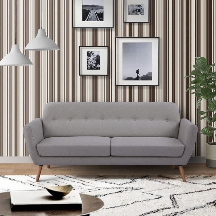 Canapé - 3 places - LILLY - Tissu Beige - 193 x 79 x 86 cm - SENHO