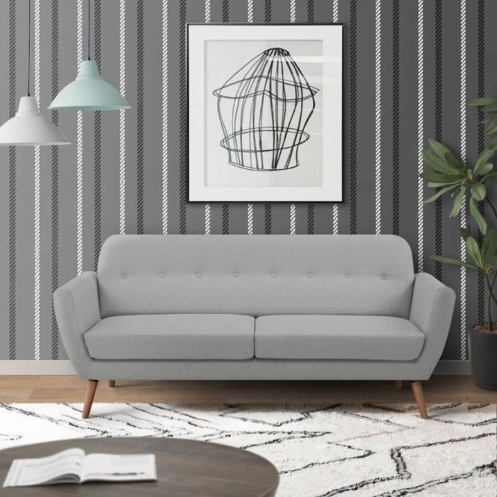 Canapé - 3 places - LILLY - Tissu Gris clair - 193 x 79 x 86 cm - SENHO