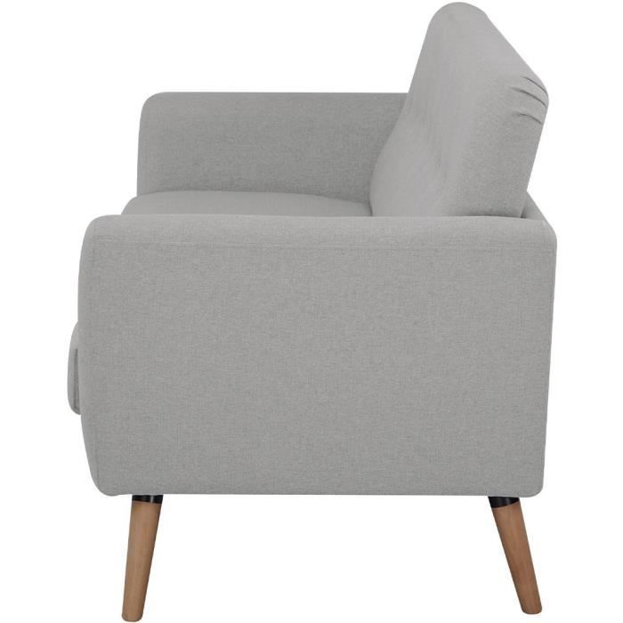 Canapé - 3 places - LILLY - Tissu Gris clair - 193 x 79 x 86 cm - SENHO
