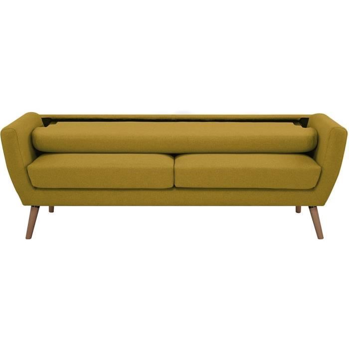 Canapé - 3 places - LILLY - Tissu Moutarde - 193 x 79 x 86 cm - SENHO