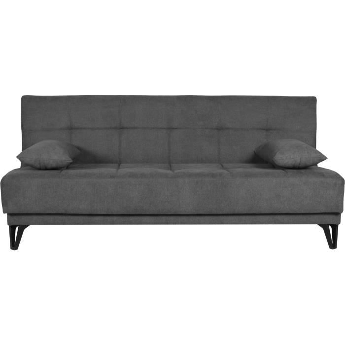 Banquette convertible 3 places - LIMRA - Tissu gris clair - 2 coussins - 190 x 87 x 87 cm