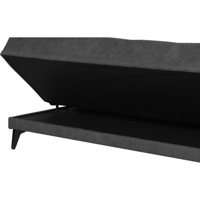 Banquette convertible 3 places - LIMRA - Tissu gris clair - 2 coussins - 190 x 87 x 87 cm