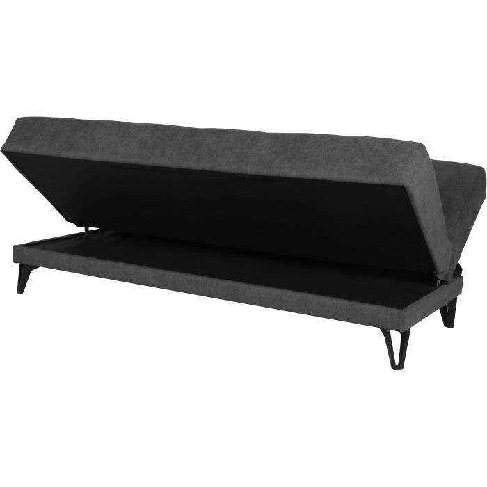 Banquette convertible 3 places - LIMRA - Tissu gris clair - 2 coussins - 190 x 87 x 87 cm