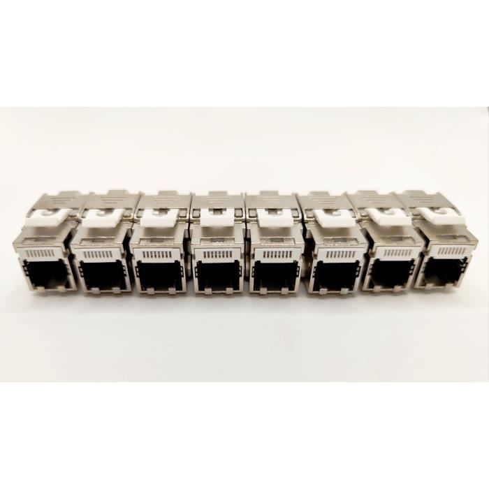 Pack de 8 noyaux keystone RJ45 Cat.6a - LINEAIRE - PRC624AK8 - 2 avec façades colorées