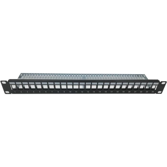 Panneau de brassage 24 ports + 24 noyaux keystone RJ45 Cat.6a - LINEAIRE - KIT5024AS - Courts - Blindés