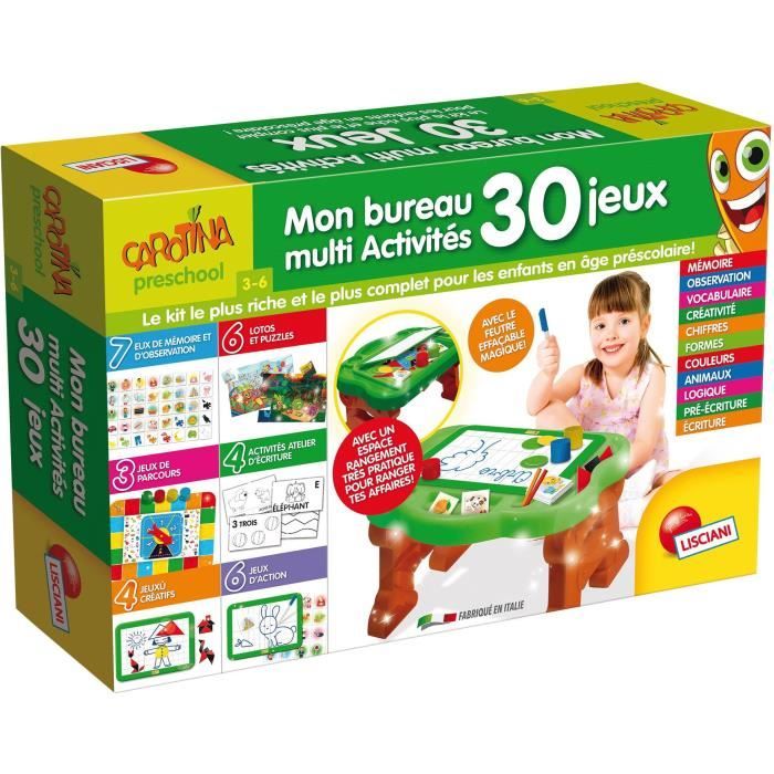 Bureau éducatif - LISCIANI - Carotina - Multi-activités 30 jeux - Stylo effaçable - Tangram et mémoire - Guide parental