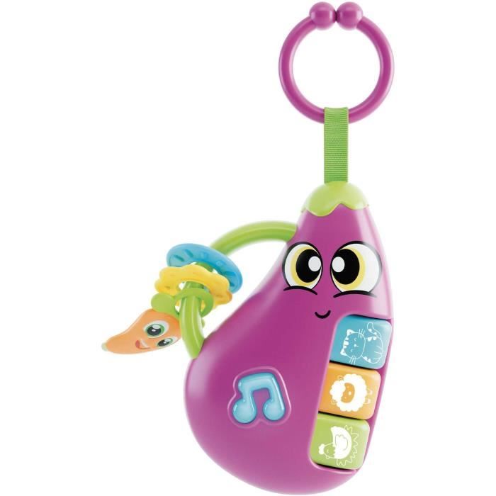 Aubergine - Hochet électronique - CAROTINA BABY - Mélodies et bruits d'animaux, Anneaux de dentition