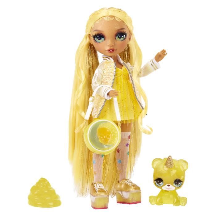 Rainbow High Poupée Mannequin avec Kit de Slime et Animal de Compagnie - Sunny (Jaune) - Poupée Pailletée 28 cm avec Kit de Slime