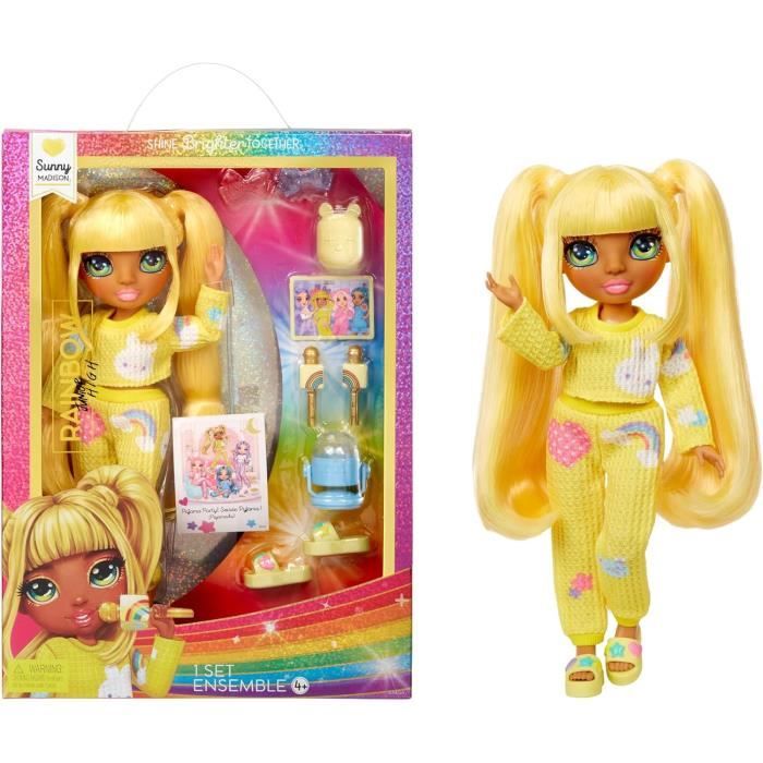 Junior High Pyjama Party - Poupée mannequin articulée 22 cm - Sunny (Jaune) - Nombreux accessoires - a partir de 4 ans