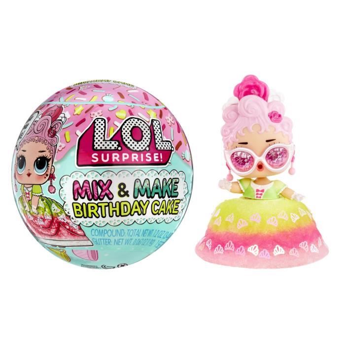 LOL Surprise Mix & Make Birthday Cake - Mini PoupÈe 7,5cm, Robe en Forme de G‚teau - Fabriquer et DÈcorer - Modele AlÈatoire