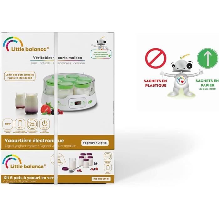 Yaourtiere LITTLE BALANCE - Capacité 7 pots de 190ml + 6 pots additionnels - Programmable jusqu'a 14h - 20W