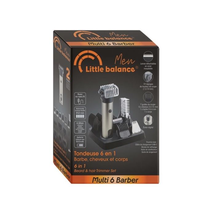 Tondeuse multifonction - LITTLE BALANCE - 6 Barber 6-en-1 - 240 min - 6 tetes - Inox