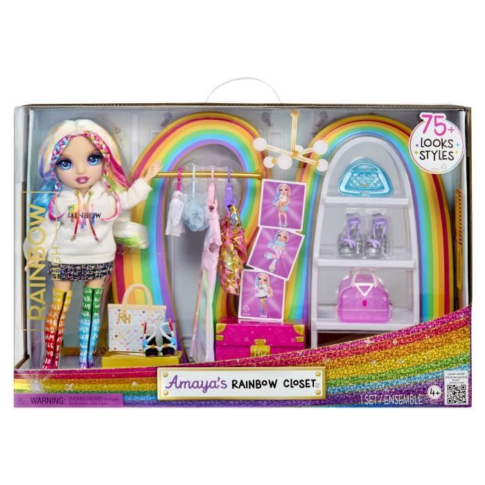 Rainbow High - Amaya's Rainbow Closet Playset - Poupée exclusive incluse - Tenues - Chaussures - Sacs - Porte-vetements - Des 4 ans