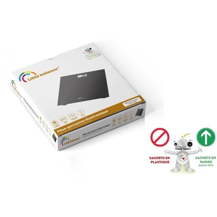 Pese-personne Èlectronique - LITTLE BALANCE - 160 kg max - plateau verre trempÈ - couleur gris