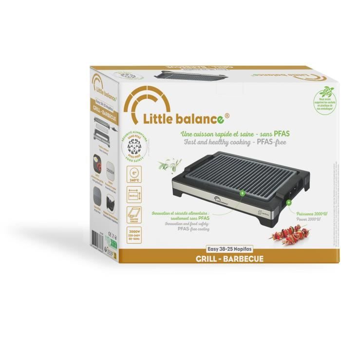 Barbecue électrique LITTLE BALANCE - Easy Nopifas - Surface de cuisson 38 x 25 cm - Revetement microcéramique sans PFAS - 2000W