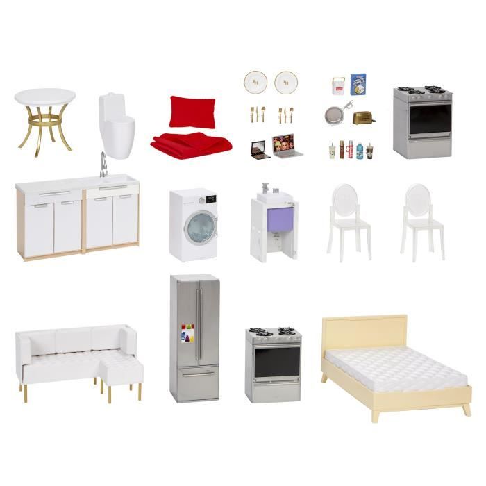 Rainbow High Townhouse - Maison en bois 3 Ètages et 6 pieces - Ascenseur fontionnel et meubles mobiles