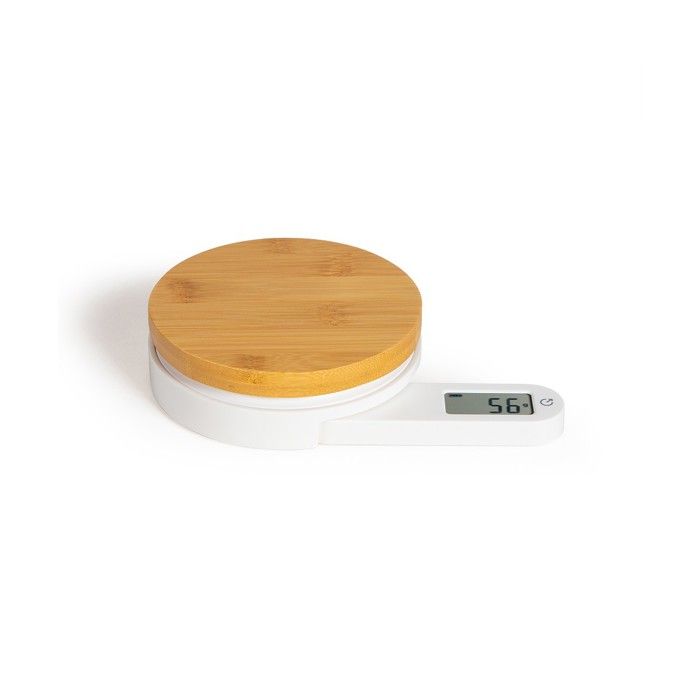 Balance de cuisine dynamo - LIVOO - DOM466 - Plateau bambou - Sans pile ni chargement - Max. 5 kg - 4 unités de mesure - Ecran LCD