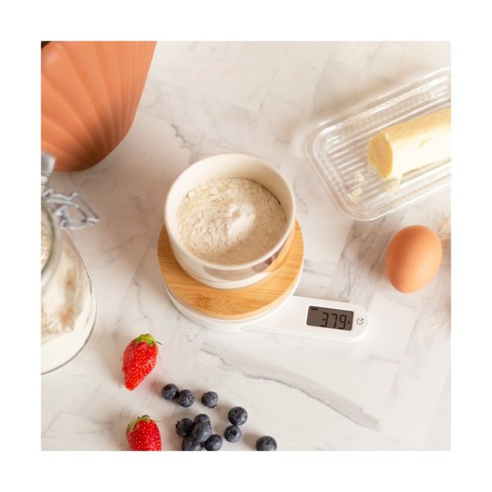 Balance de cuisine dynamo - LIVOO - DOM466 - Plateau bambou - Sans pile ni chargement - Max. 5 kg - 4 unités de mesure - Ecran LCD