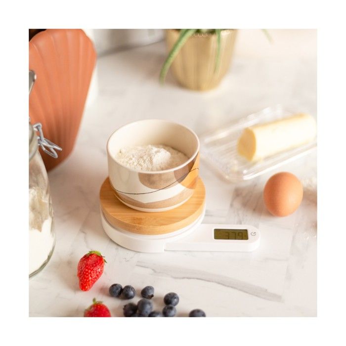 Balance de cuisine dynamo - LIVOO - DOM466 - Plateau bambou - Sans pile ni chargement - Max. 5 kg - 4 unités de mesure - Ecran LCD