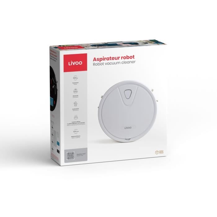 Aspirateur Robot - LIVOO DOH135 - 800 Pa - 70 min - 67 dB - 500 mL - Blanc