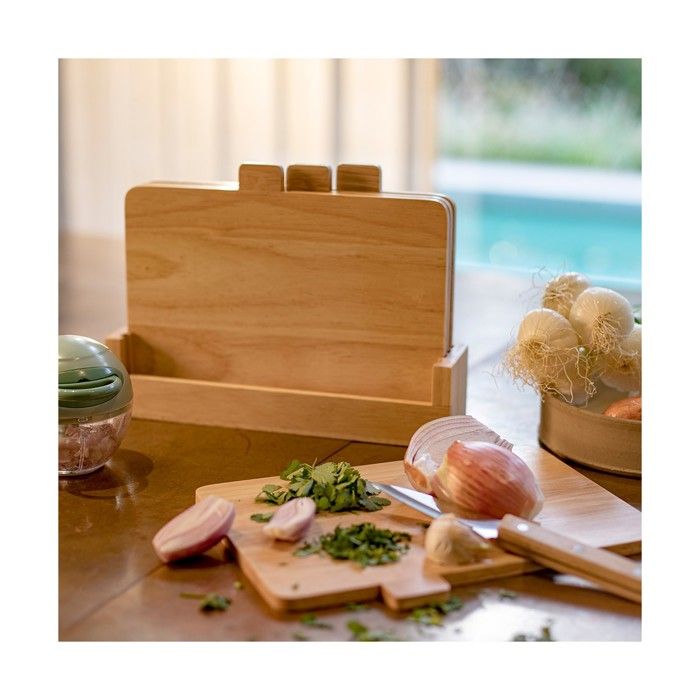 Set de 4 planches a découper - LIVOO - MES142 - Bois d'hévéa - Avec languettes 26 x 18 cm - Support de rangement