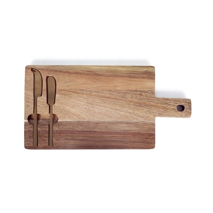 Plateau a fromage - LIVOO - MEC138 - Bois d'acacia FSC - 38 x 20 cm - 2 couteaux aimentés