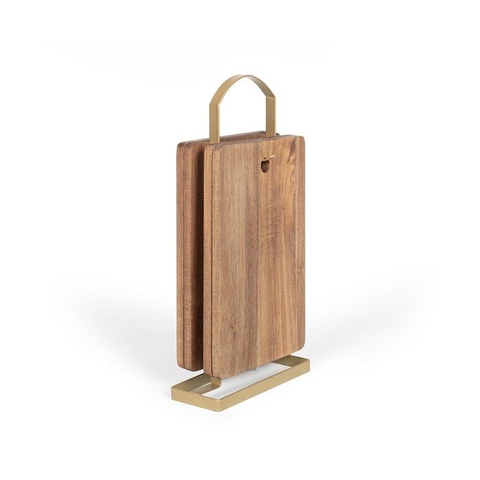 Set de 4 planches a découper - LIVOO - MES152 - Bois acacia FSC - 22 x 14 cm - Support métallique