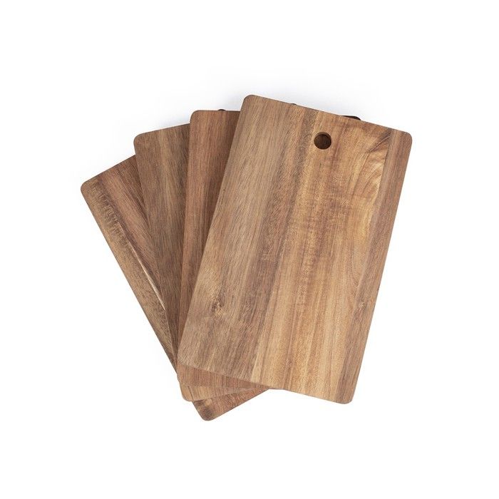 Set de 4 planches a découper - LIVOO - MES152 - Bois acacia FSC - 22 x 14 cm - Support métallique