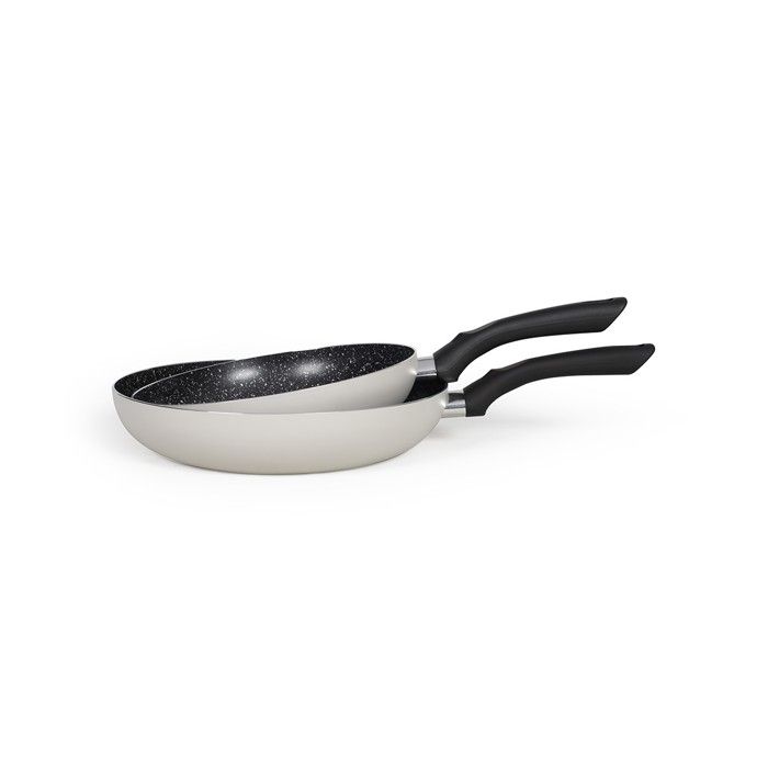 Set de 2 poeles aspect pierre - LIVOO - MEN124GR - Revetement antiadhésif - Ř 24 et 28 cm - Manche silicone - Tous feux