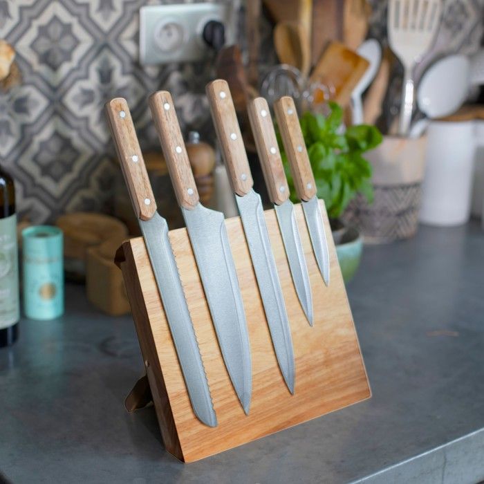 Set de 5 couteaux - LIVOO - MEC136 - 20 a 32,5 cm - Lame acier inoxydable - Support magnétique