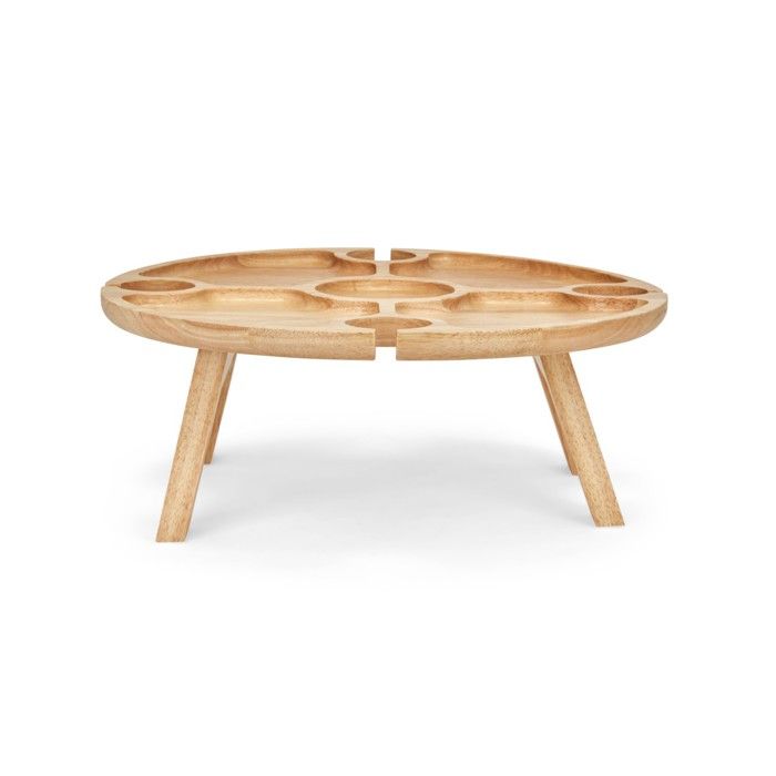 Plateau apéritif - LIVOO - MES150 - Bois d'hévéa - Plateau séparateur - 4 encoches pour verres - Pieds pliables