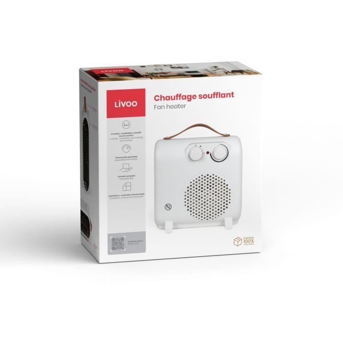 Chauffage soufflant - LIVOO - DOM476 - 900-2000W - 20 m² - Thermostat ajustable - Anti-surchauffe - Verticale et horizontale