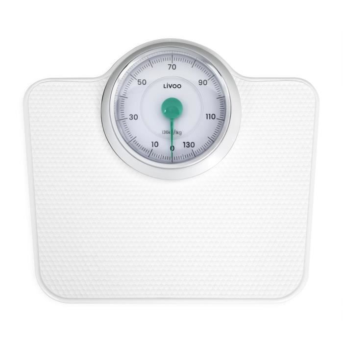 Pese-personne mécanique rétro - LIVOO - DOM490 - Sans pile - Max 136 kg - Métal antidérapant - Blanc